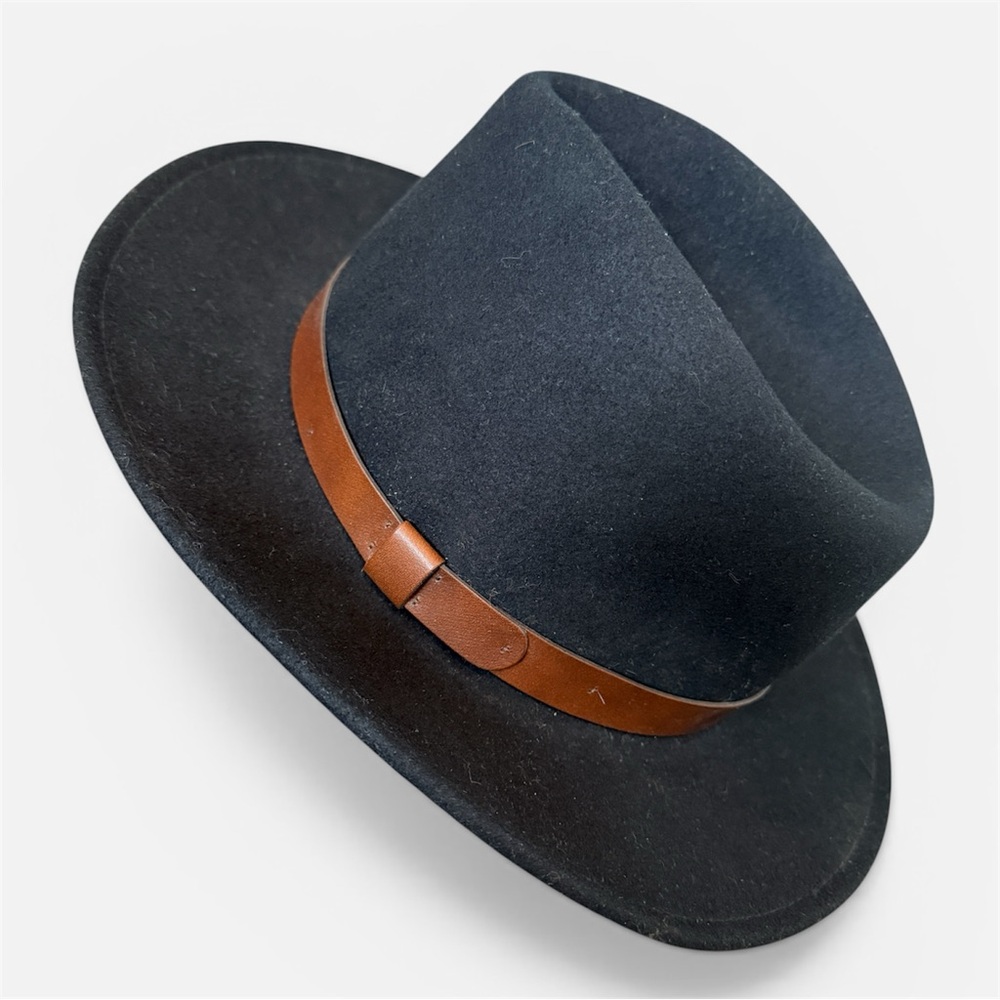 Pendleton 100% Virgin Wool Fedora Black With Brown Leather Band XL A196-701 USA